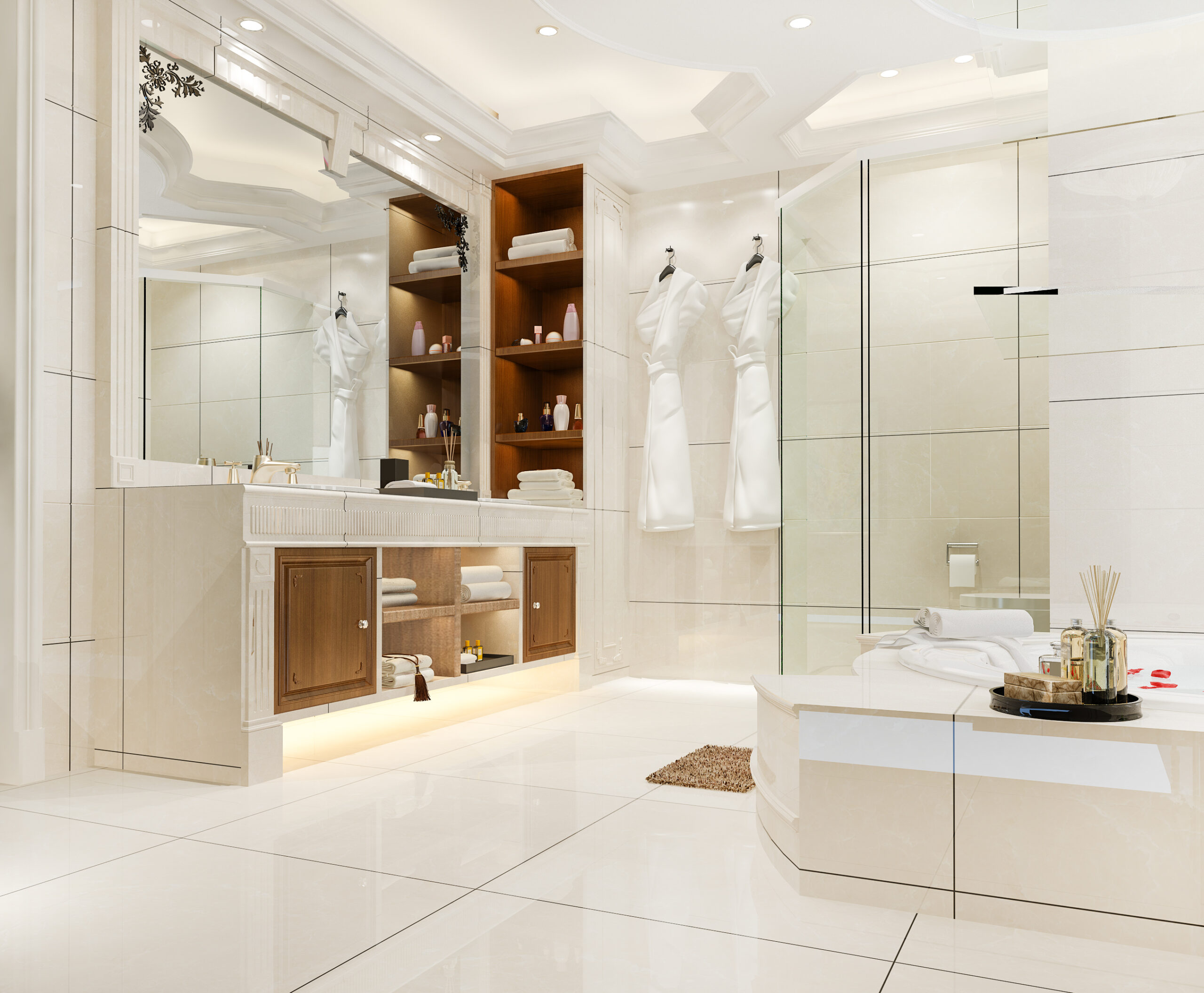 3d rendering modern bathroom with luxury tile decor